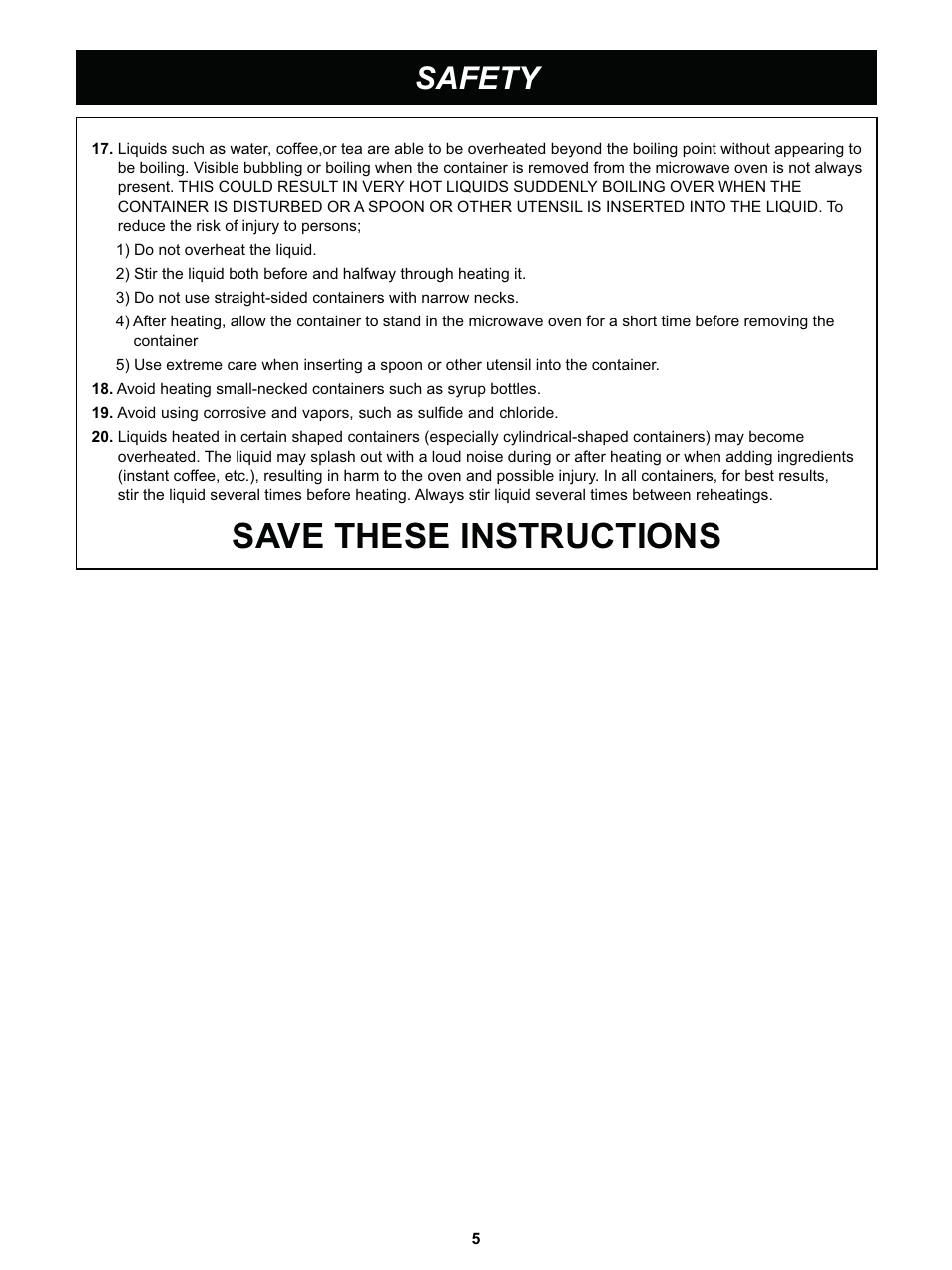 Save these instructions, Safety | LG LCS1413SW User Manual | Page 5 / 24