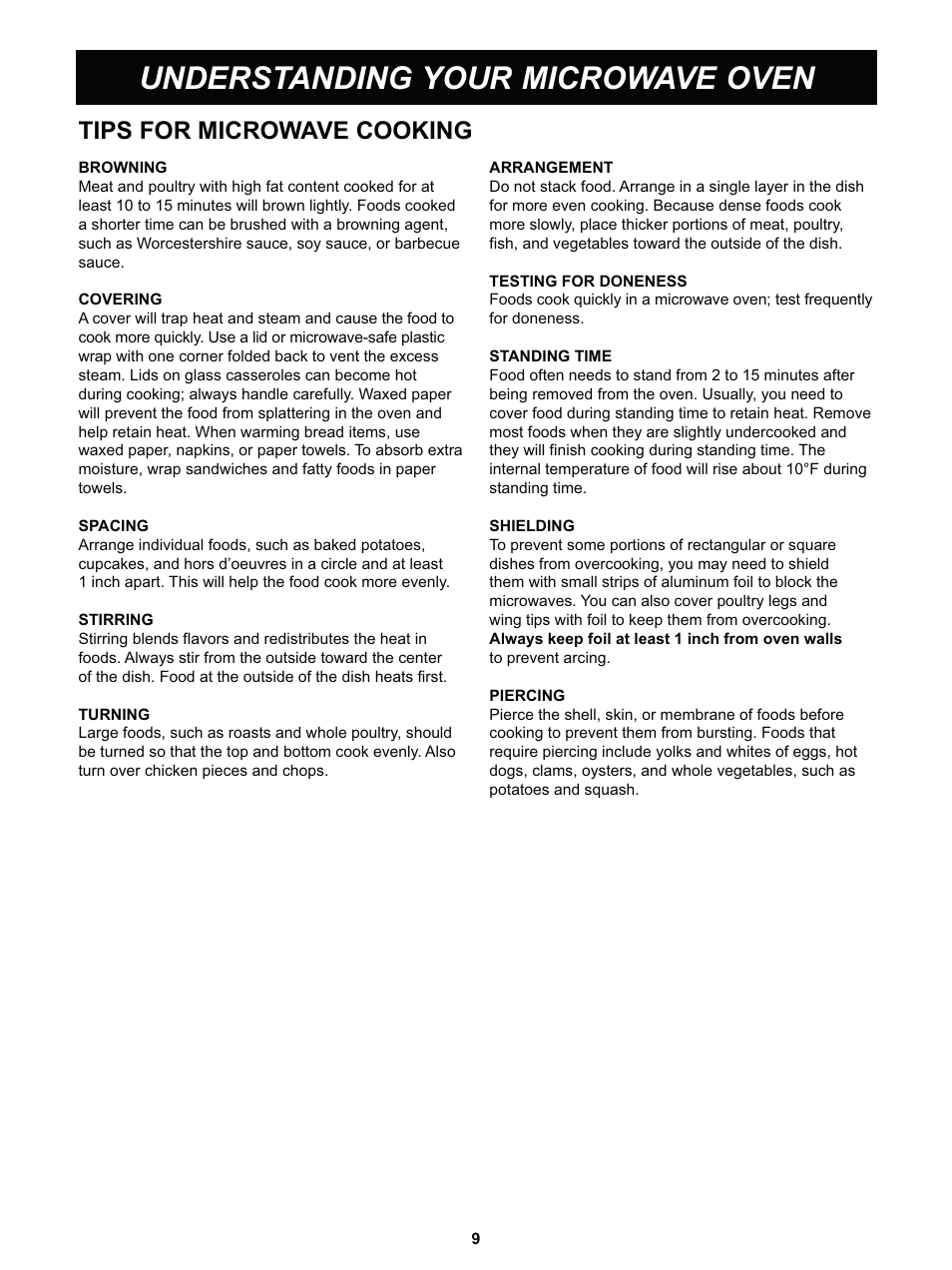 Understanding your microwave oven | LG LCS1413SW User Manual | Page 9 / 24