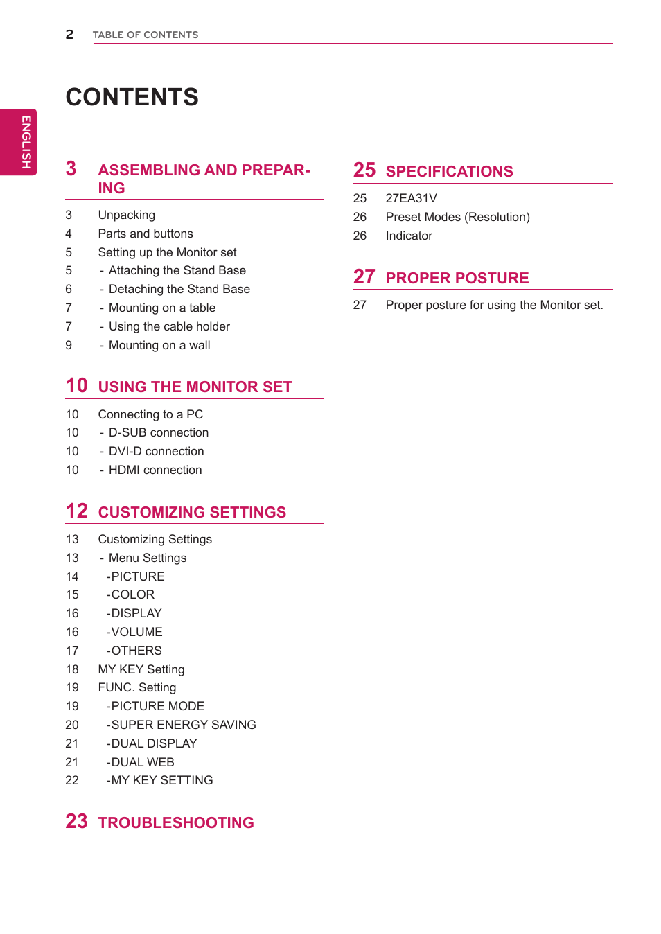 LG 27EA31V-B User Manual | Page 2 / 28