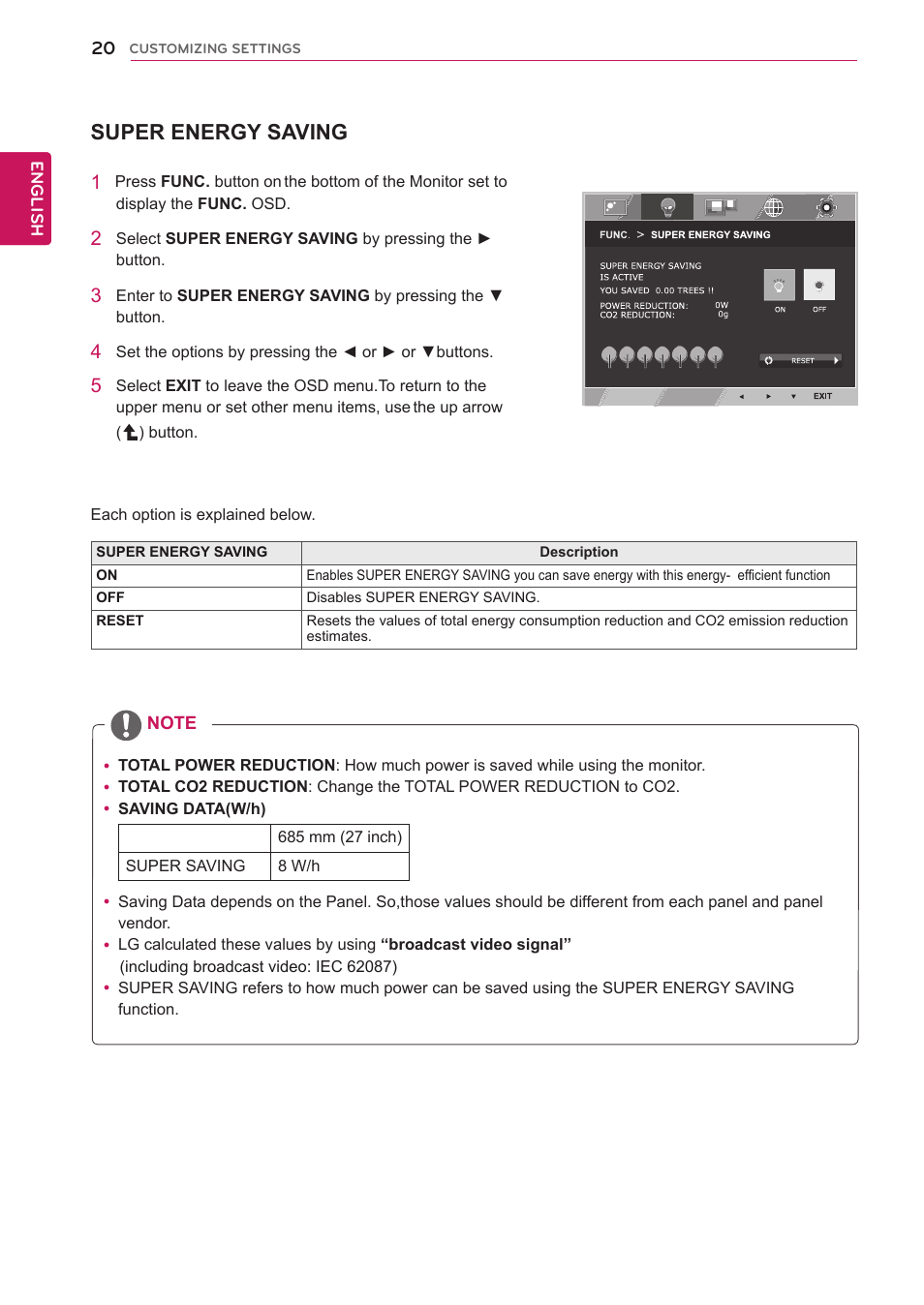 Super energy saving | LG 27EA31V-B User Manual | Page 20 / 28