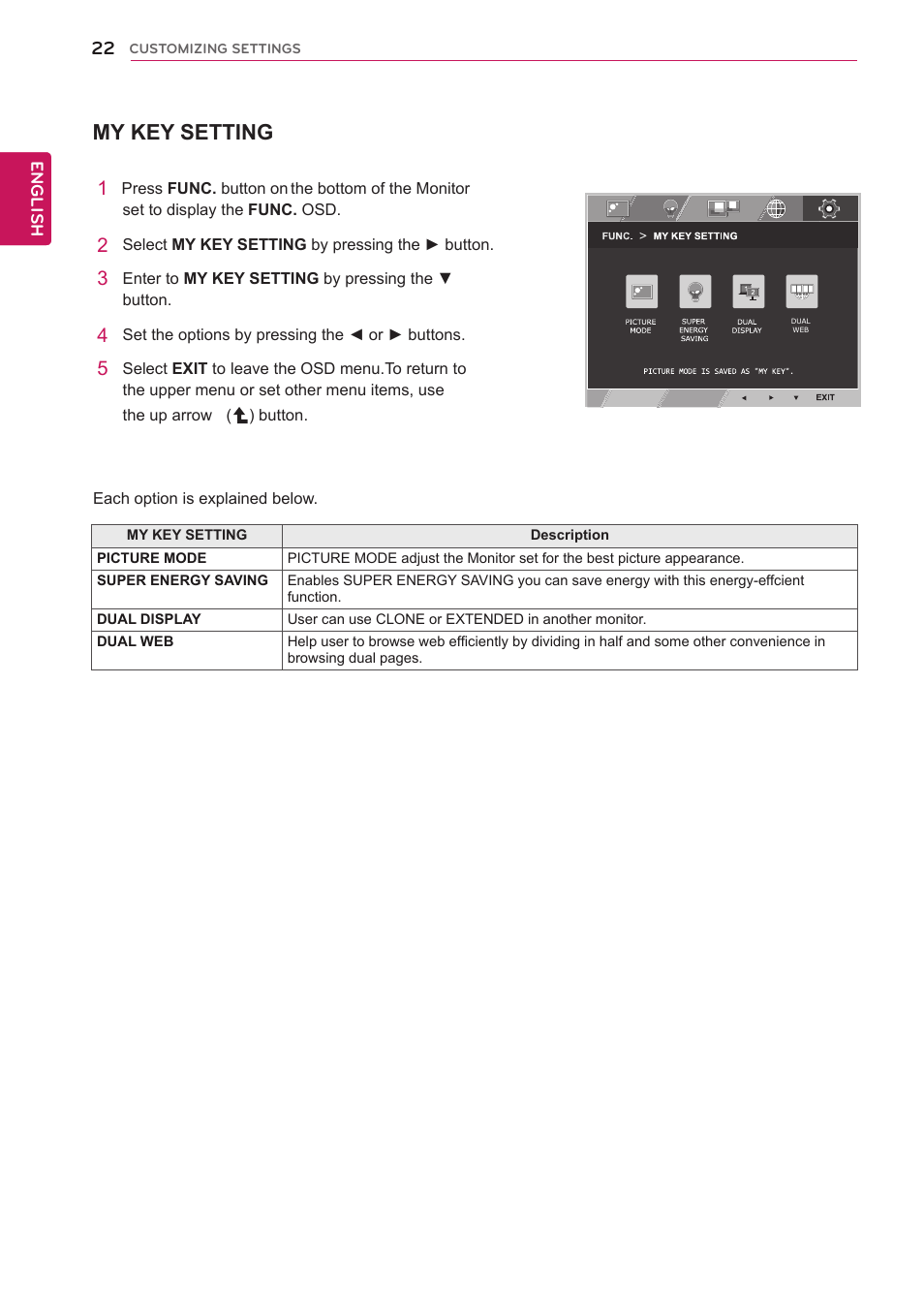 My key setting | LG 27EA31V-B User Manual | Page 22 / 28