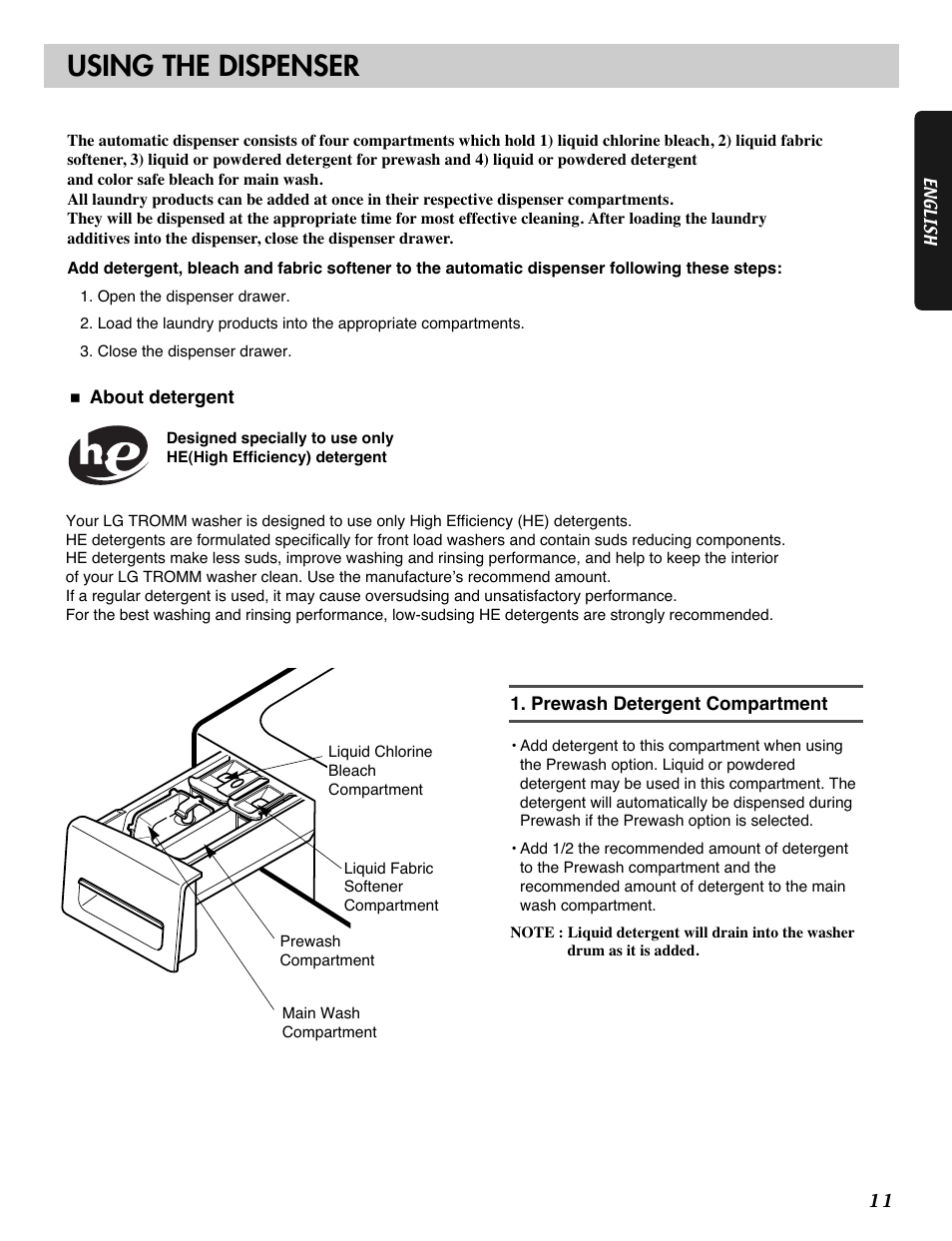 Using the dispenser | LG WM2101HW User Manual | Page 11 / 72