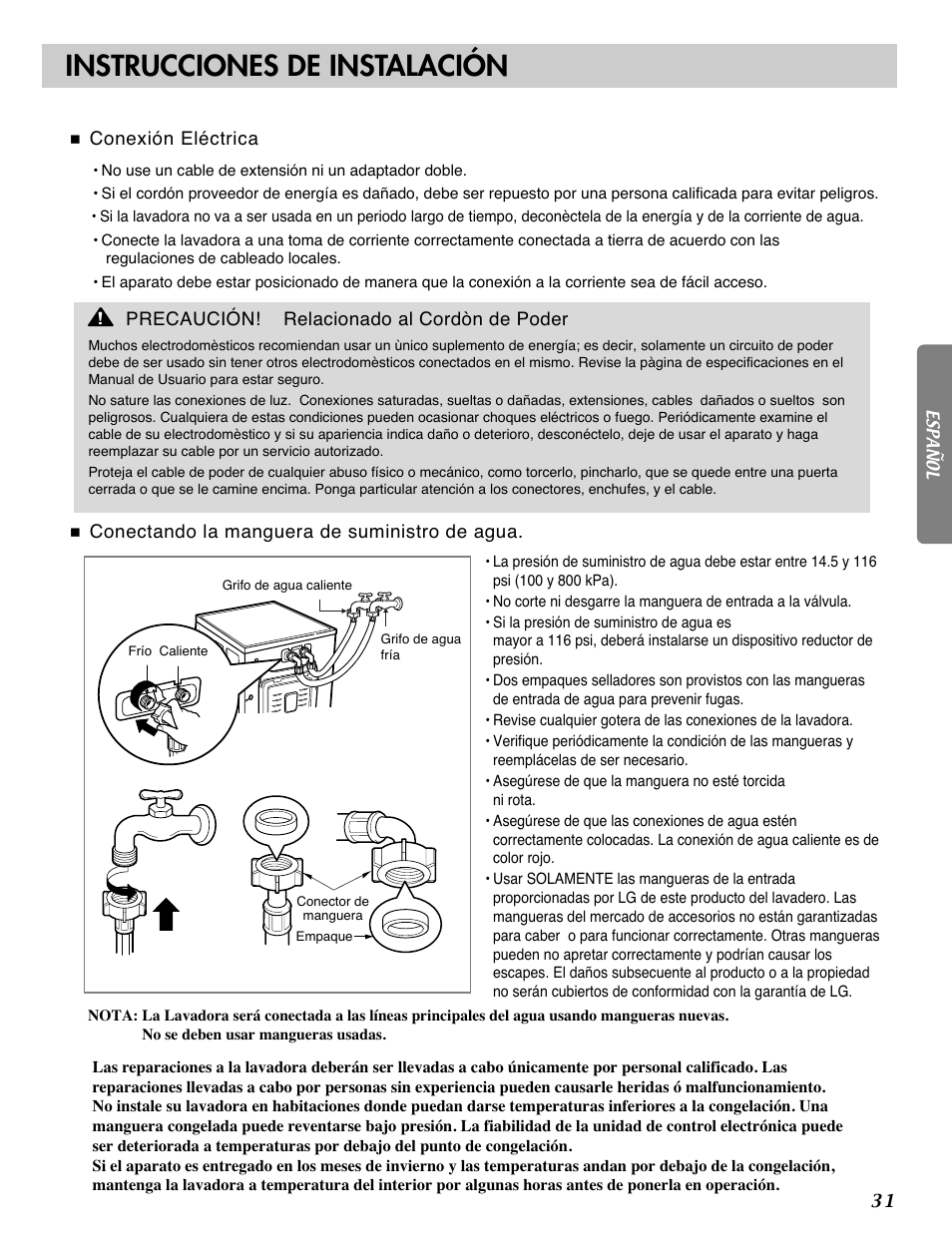 Instrucciones de instalación | LG WM2101HW User Manual | Page 31 / 72