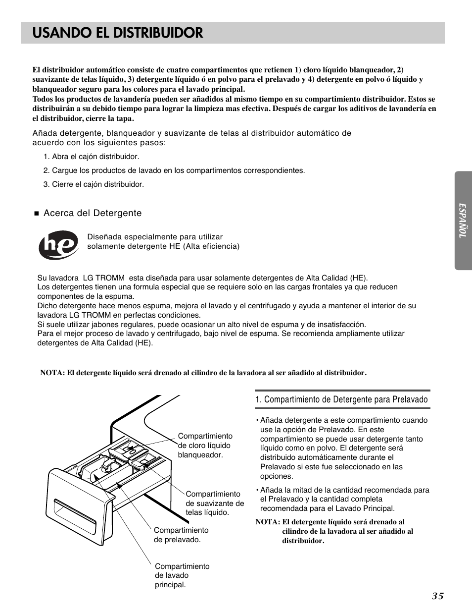 Usando el distribuidor | LG WM2101HW User Manual | Page 35 / 72