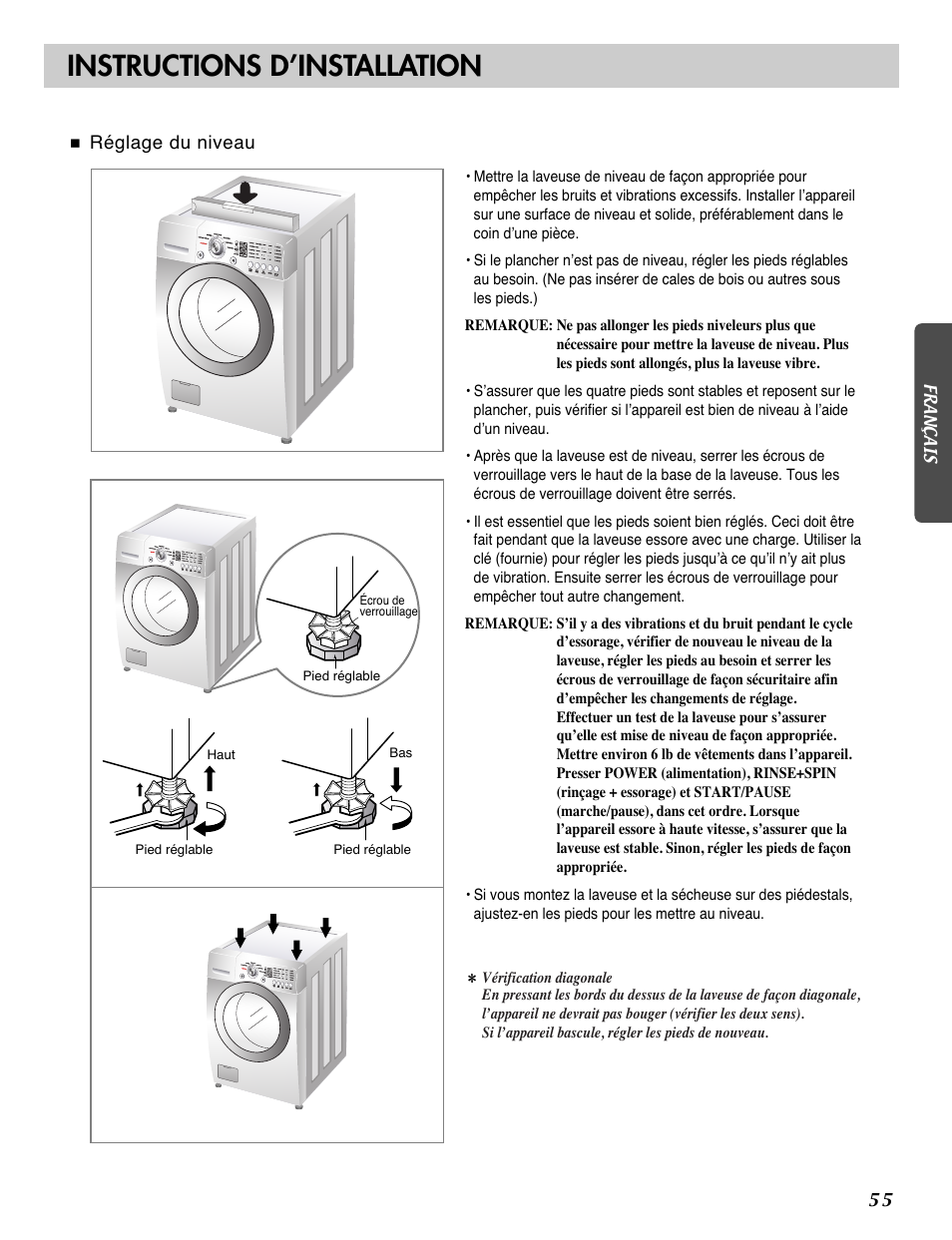 Instructions d’installation | LG WM2101HW User Manual | Page 55 / 72
