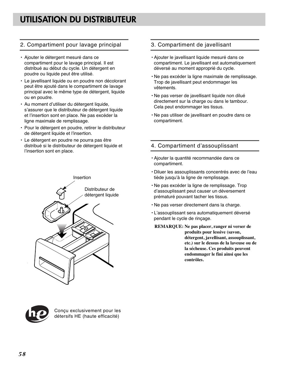 Utilisation du distributeur | LG WM2101HW User Manual | Page 58 / 72