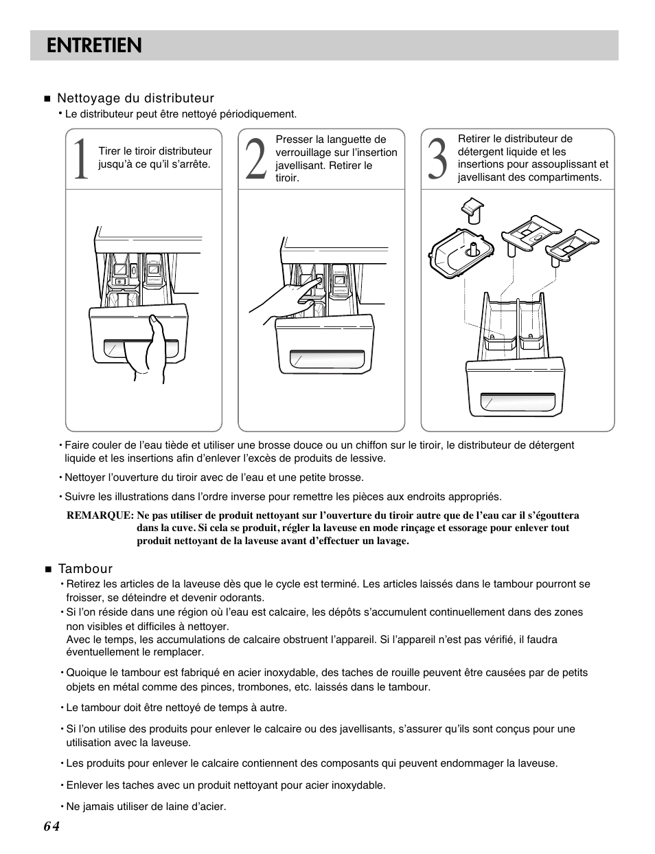 Entretien | LG WM2101HW User Manual | Page 64 / 72