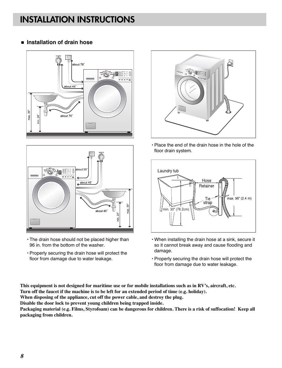 Installation instructions | LG WM2101HW User Manual | Page 8 / 72