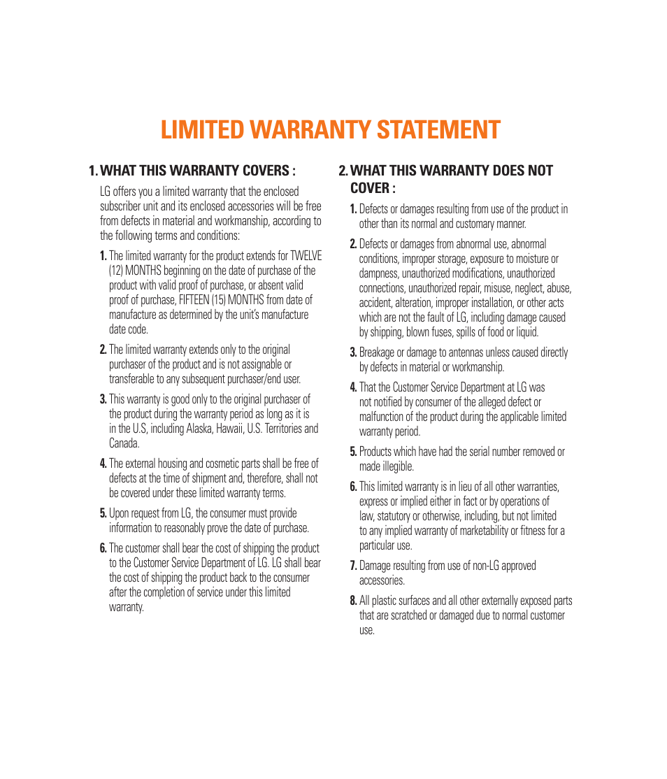 Limited warranty statement | LG LGP930 User Manual | Page 2 / 104