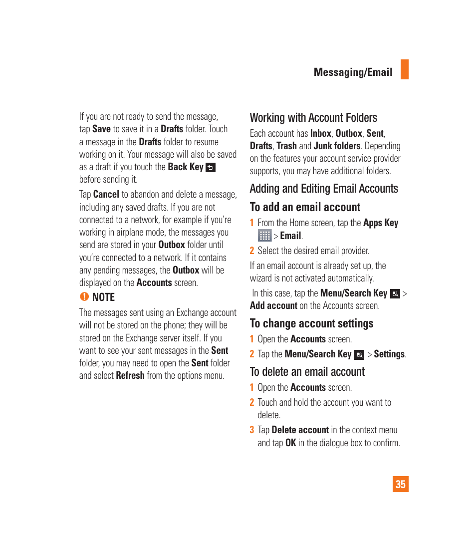 Working with account folders | LG LGP930 User Manual | Page 35 / 104