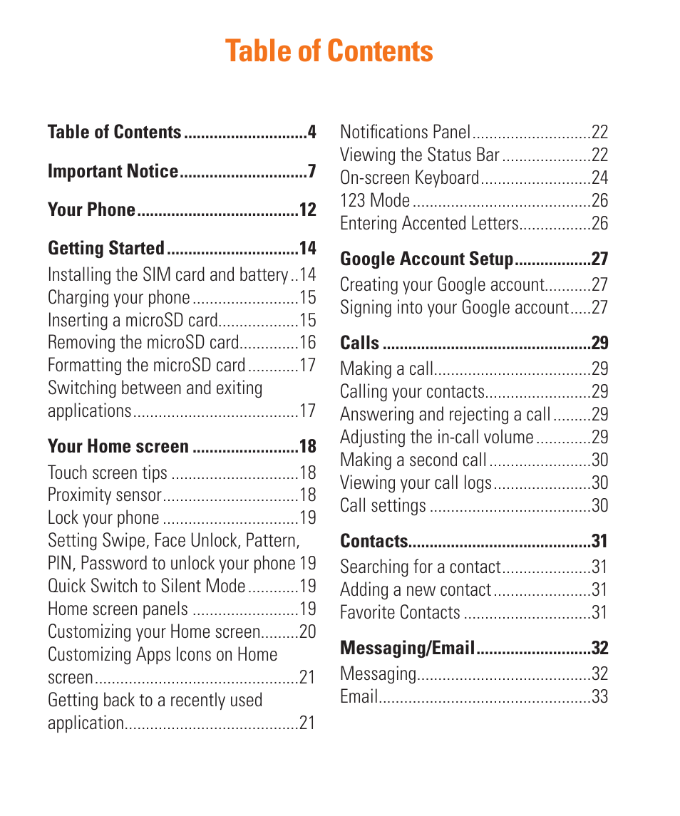 LG LGP930 User Manual | Page 4 / 104