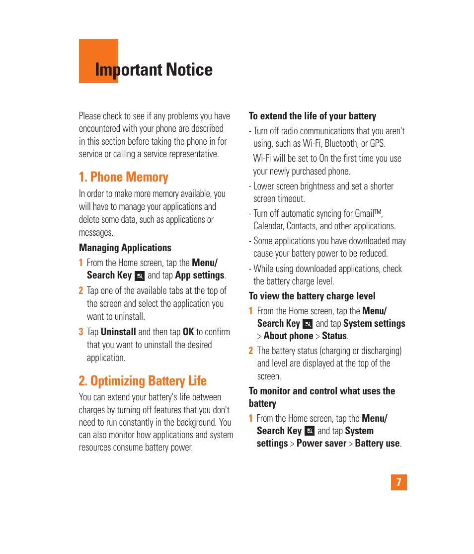 LG LGP930 User Manual | Page 7 / 104