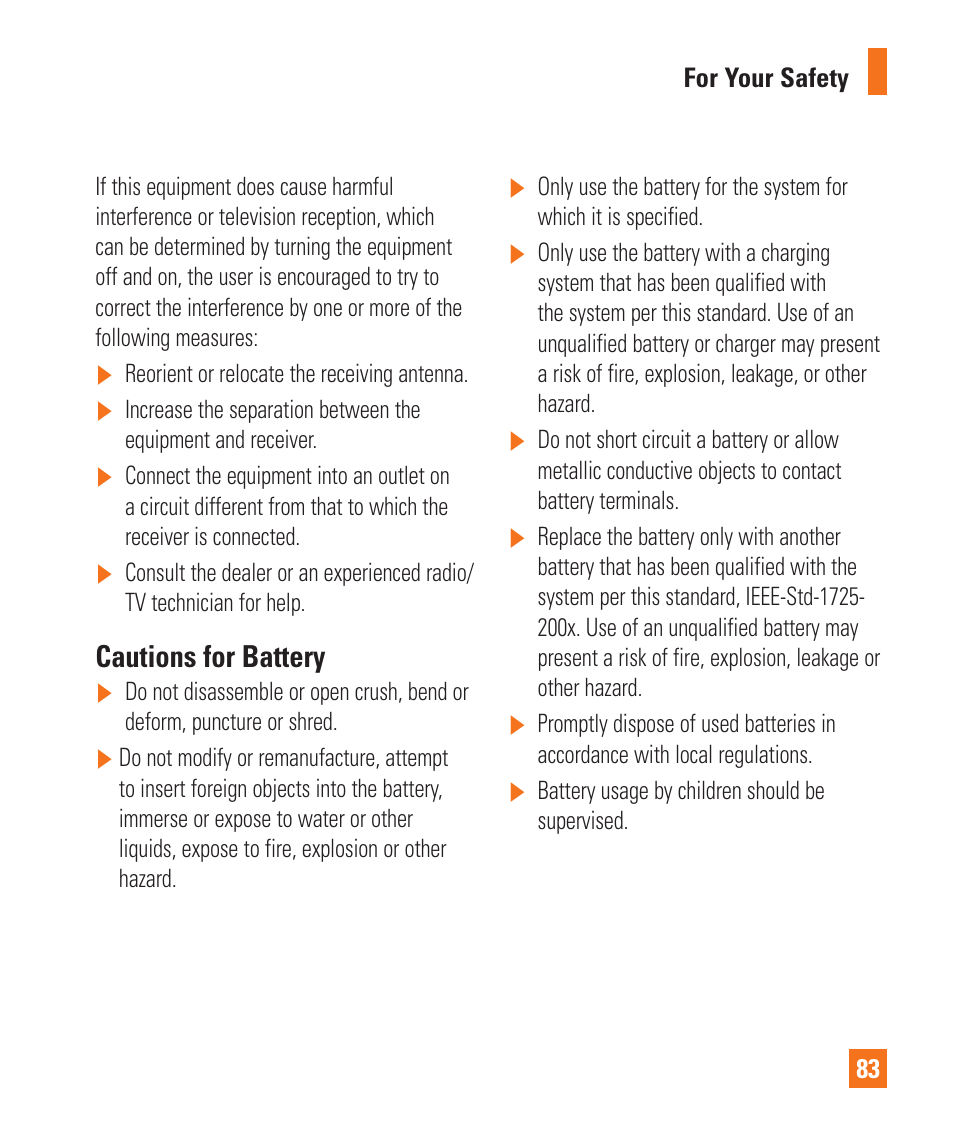 Cautions for battery | LG LGP930 User Manual | Page 83 / 104