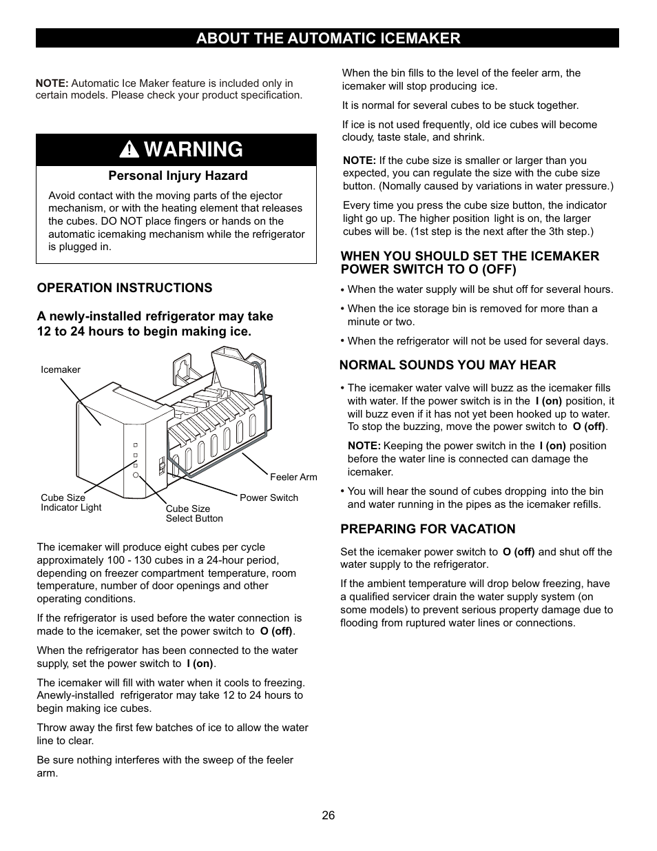 Warning, About the automatic icemaker | LG LFC23760ST User Manual | Page 25 / 33