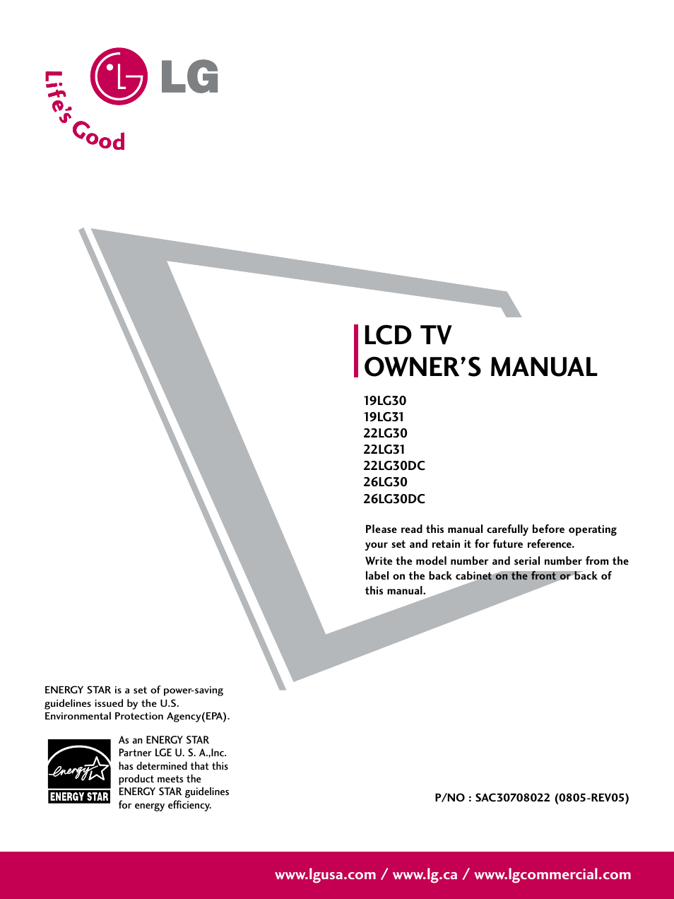 LG 26LG30 User Manual | 116 pages
