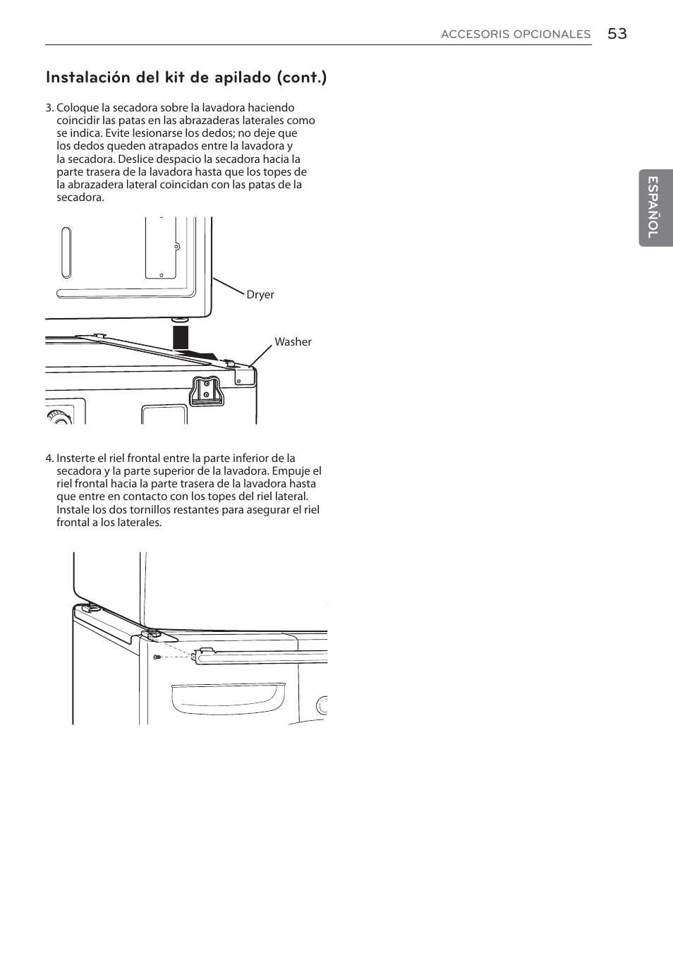 Instalación del kit de apilado (cont.) | LG DLEX3570W User Manual | Page 107 / 116