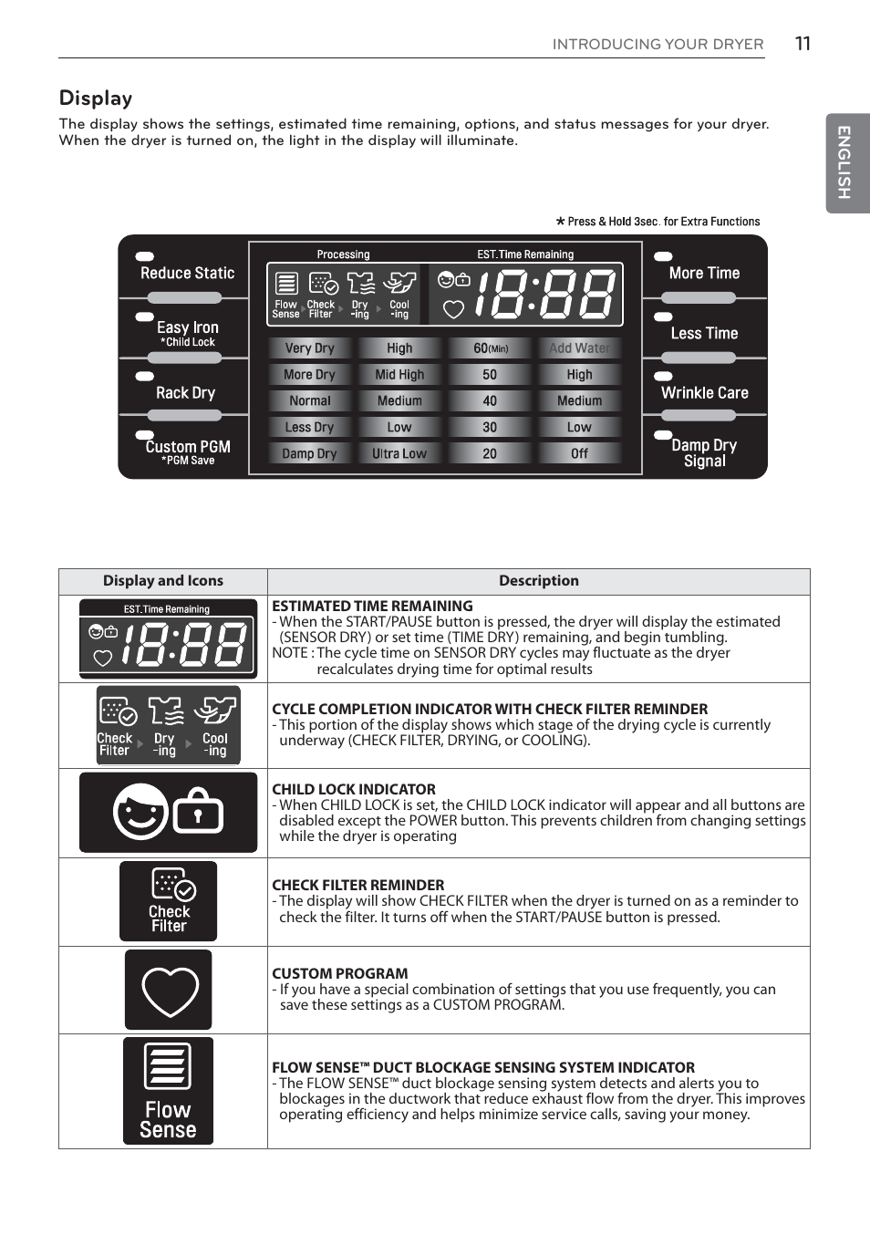 Display | LG DLEX3570W User Manual | Page 11 / 116