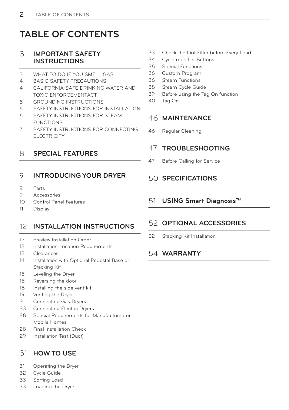 LG DLEX3570W User Manual | Page 2 / 116