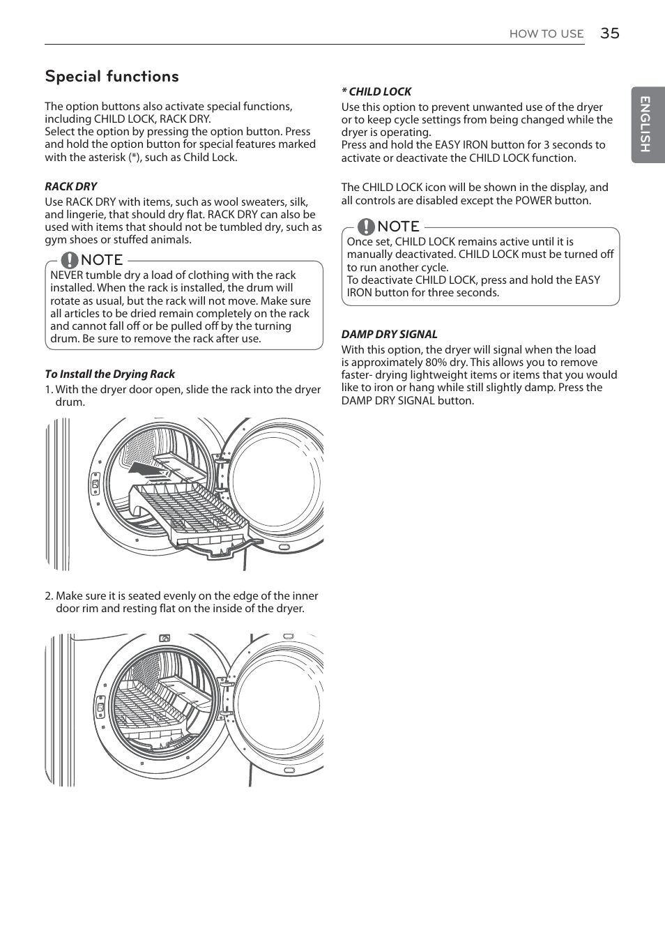 Special functions | LG DLEX3570W User Manual | Page 35 / 116