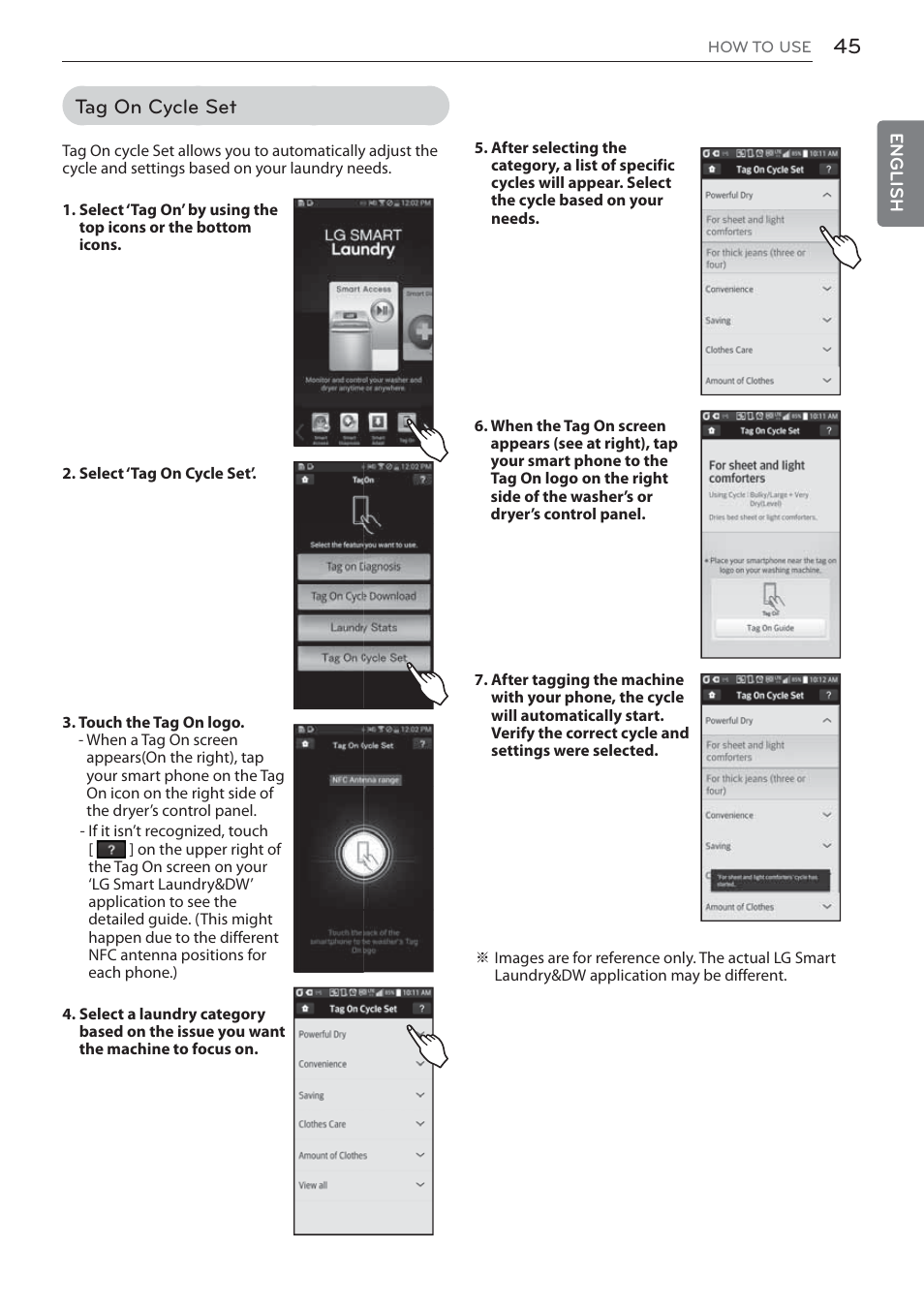 Tag on cycle set | LG DLEX3570W User Manual | Page 45 / 116