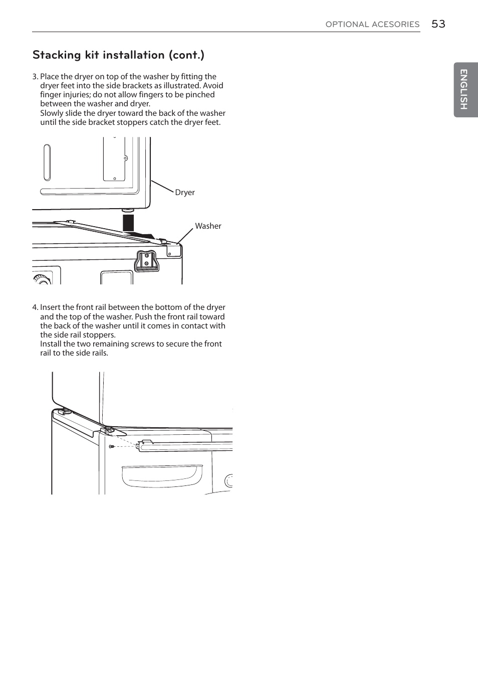 Stacking kit installation (cont.) | LG DLEX3570W User Manual | Page 53 / 116