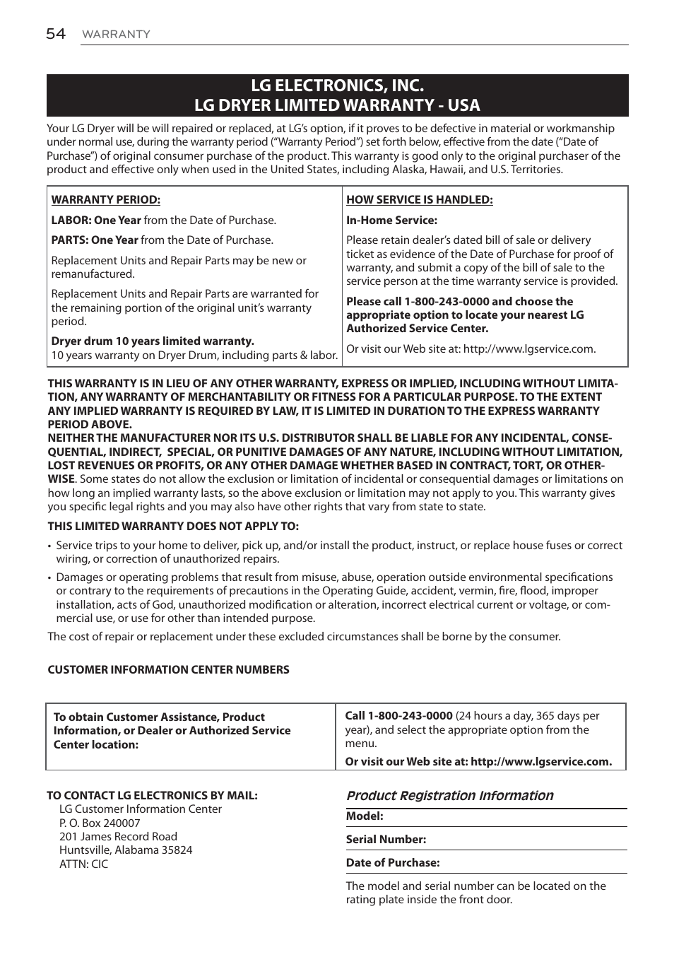 LG DLEX3570W User Manual | Page 54 / 116