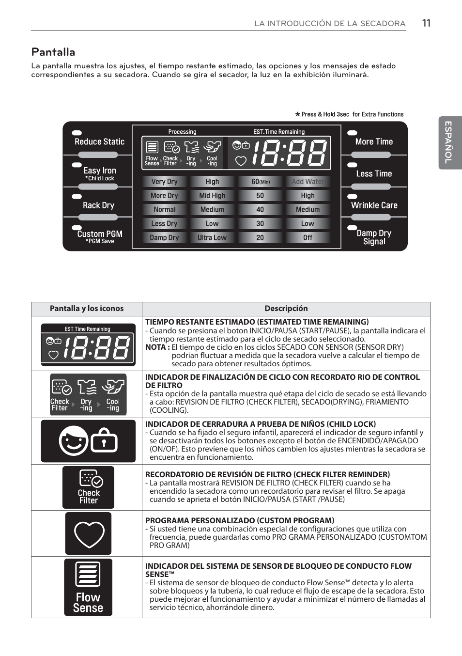 Pantalla | LG DLEX3570W User Manual | Page 65 / 116