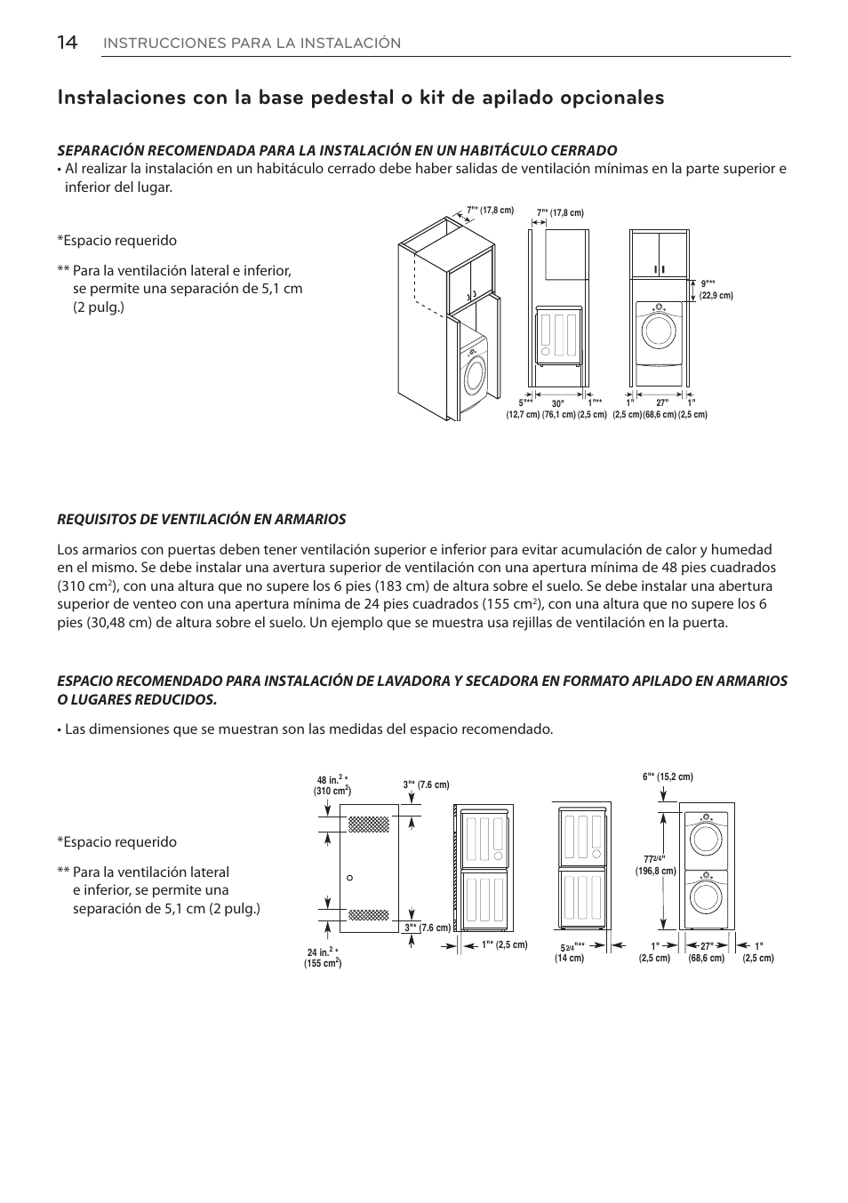 Instrucciones para la instalación | LG DLEX3570W User Manual | Page 68 / 116
