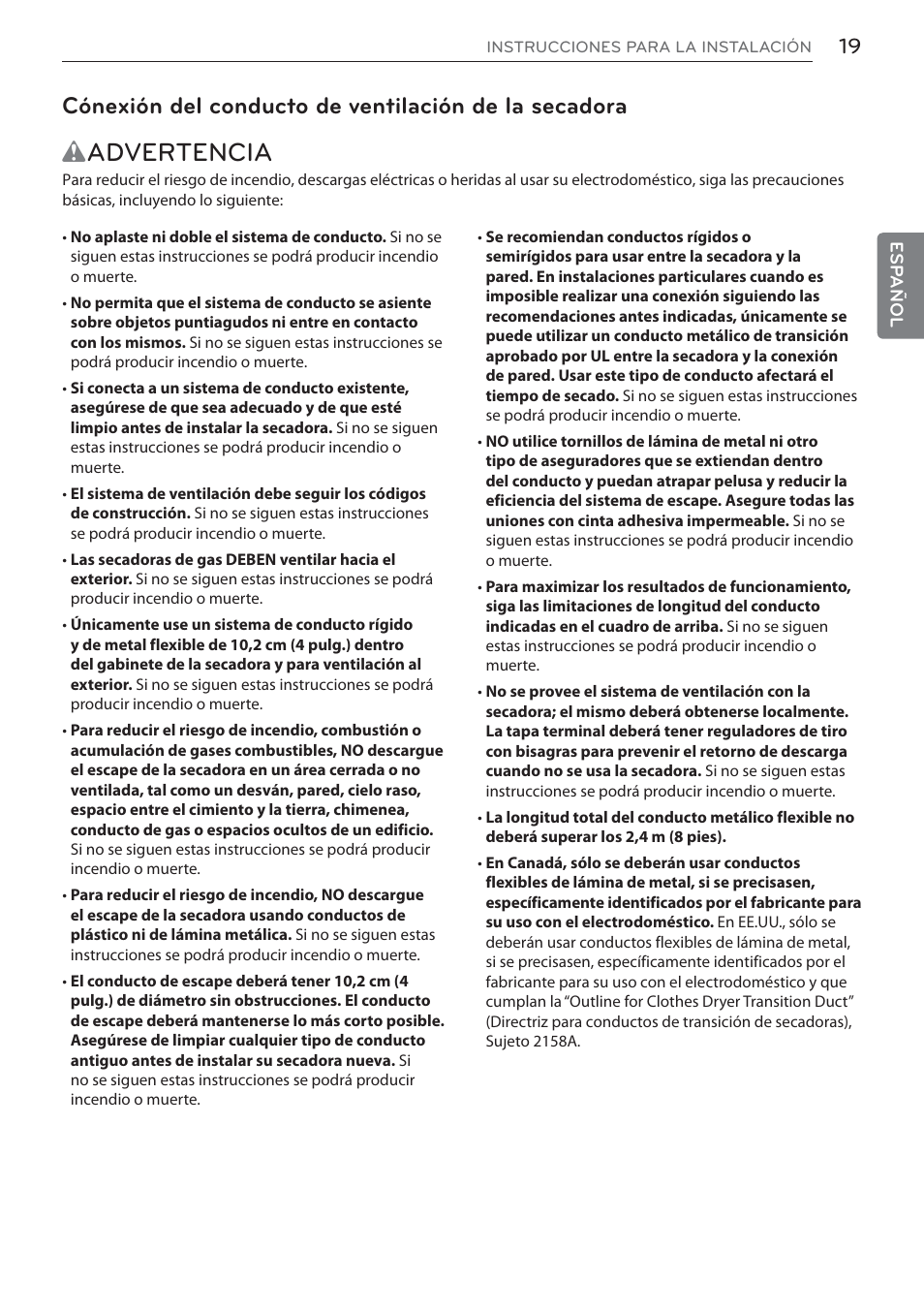 Wadvertencia | LG DLEX3570W User Manual | Page 73 / 116
