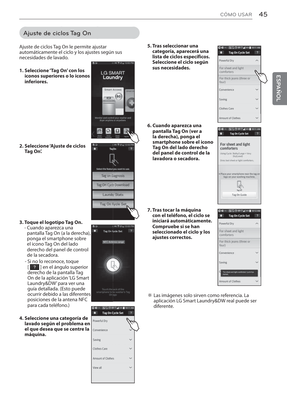 Ajuste de ciclos tag on | LG DLEX3570W User Manual | Page 99 / 116