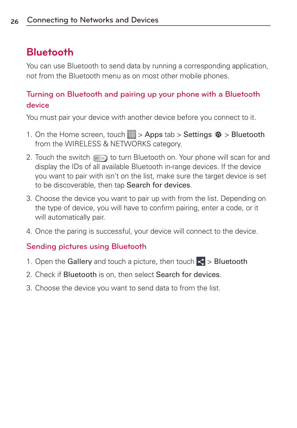 Bluetooth | LG LG730 User Manual | Page 26 / 104