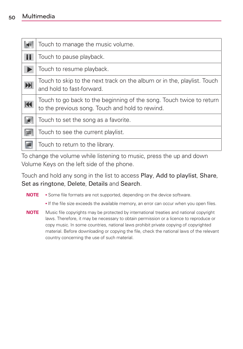 Multimedia | LG LG730 User Manual | Page 50 / 104