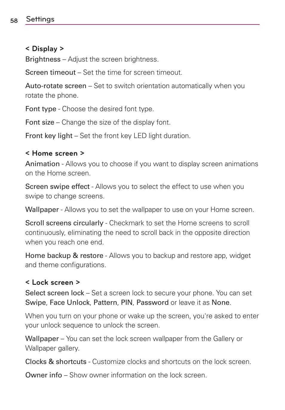 LG LG730 User Manual | Page 58 / 104