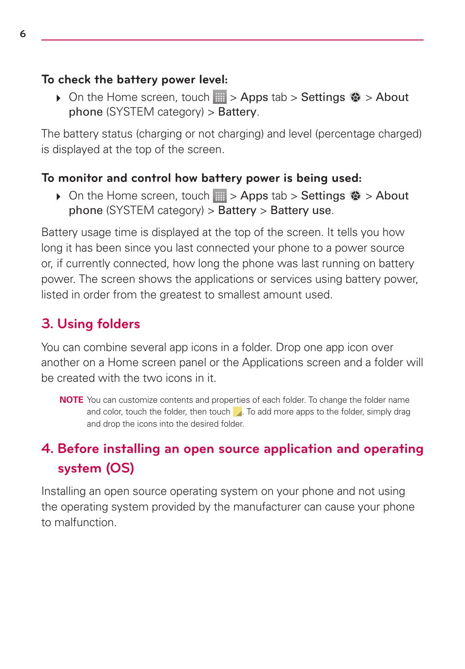 Using folders | LG LG730 User Manual | Page 6 / 104
