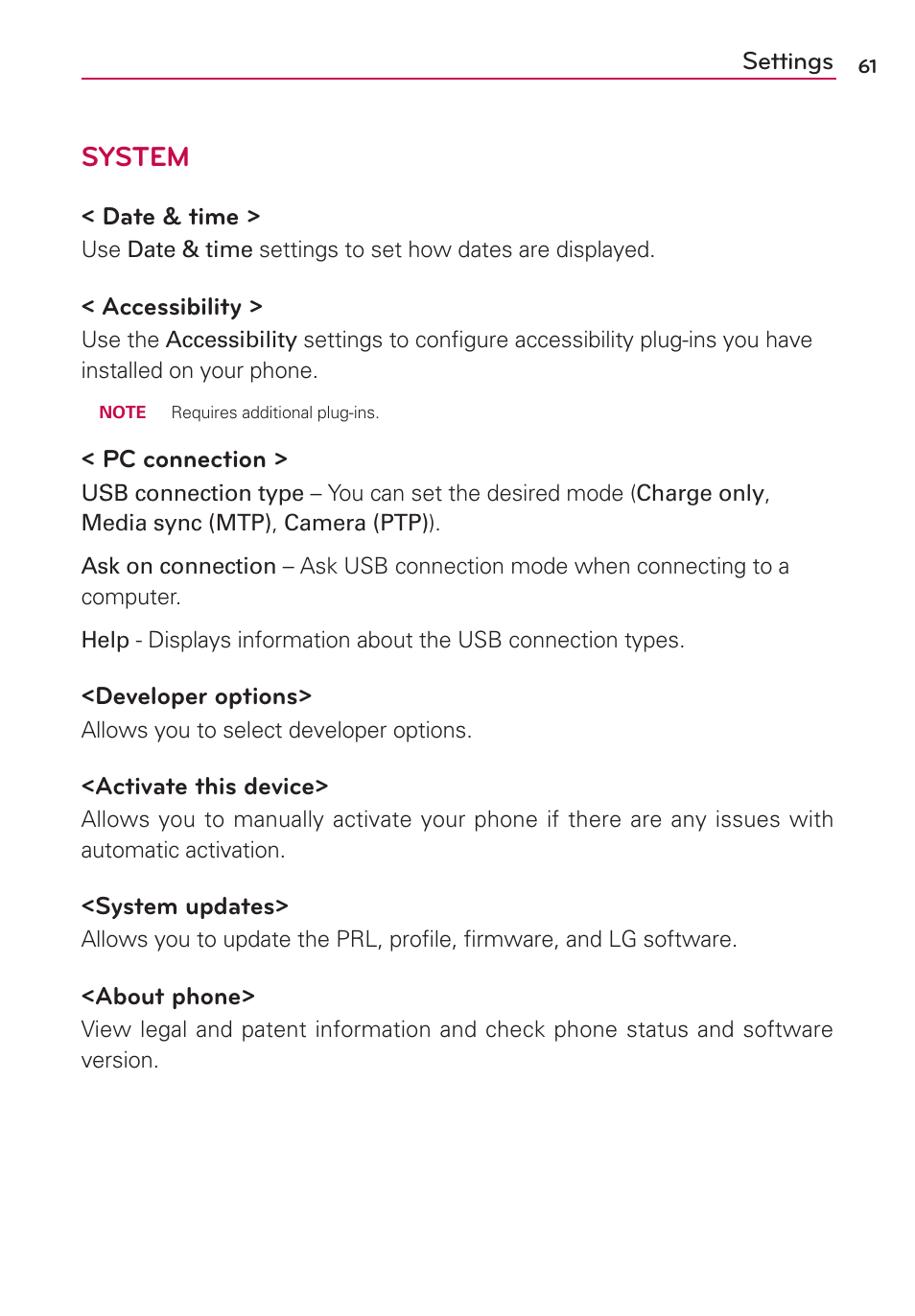 System | LG LG730 User Manual | Page 61 / 104