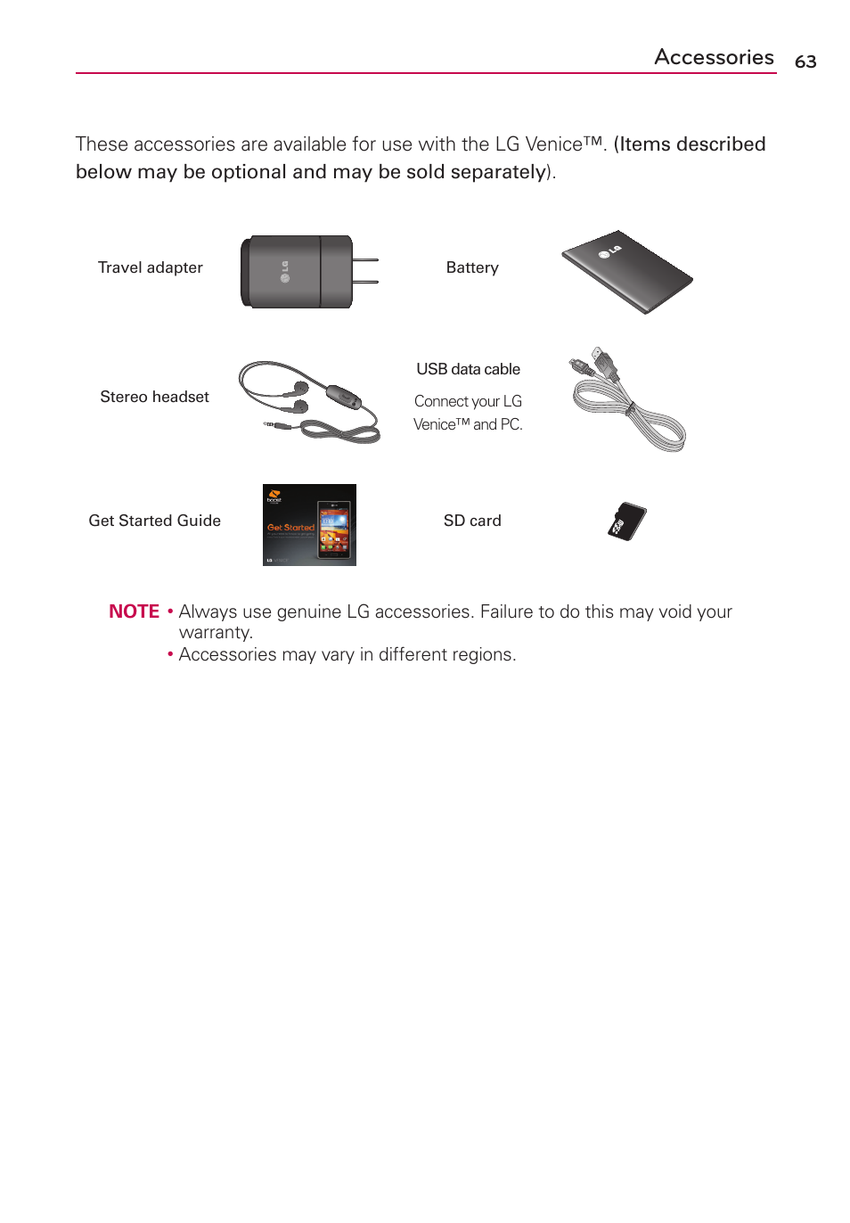 Accessories | LG LG730 User Manual | Page 63 / 104