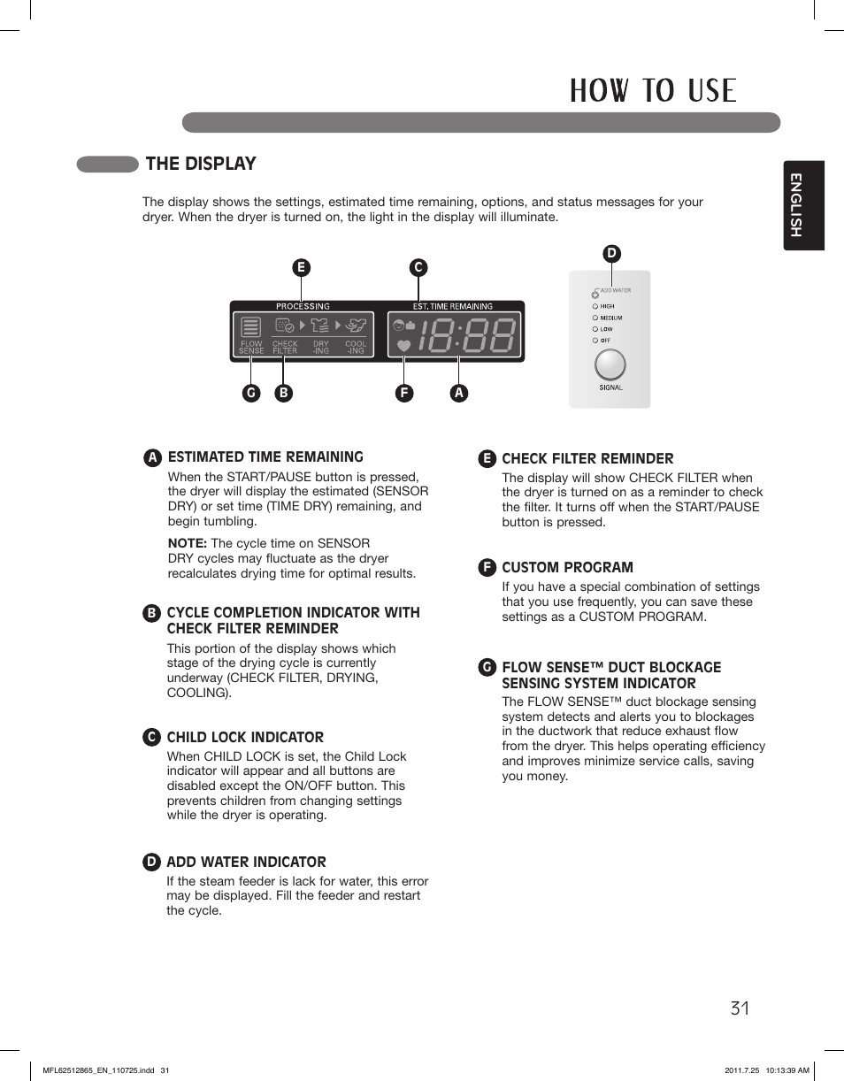 The display | LG DLEX3360V User Manual | Page 31 / 100