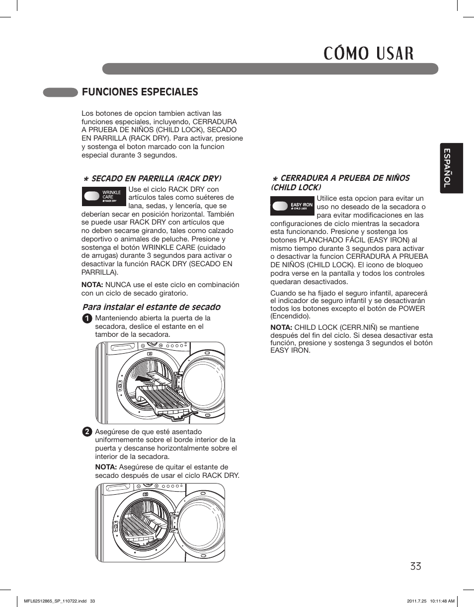 Funciones especiales | LG DLEX3360V User Manual | Page 81 / 100
