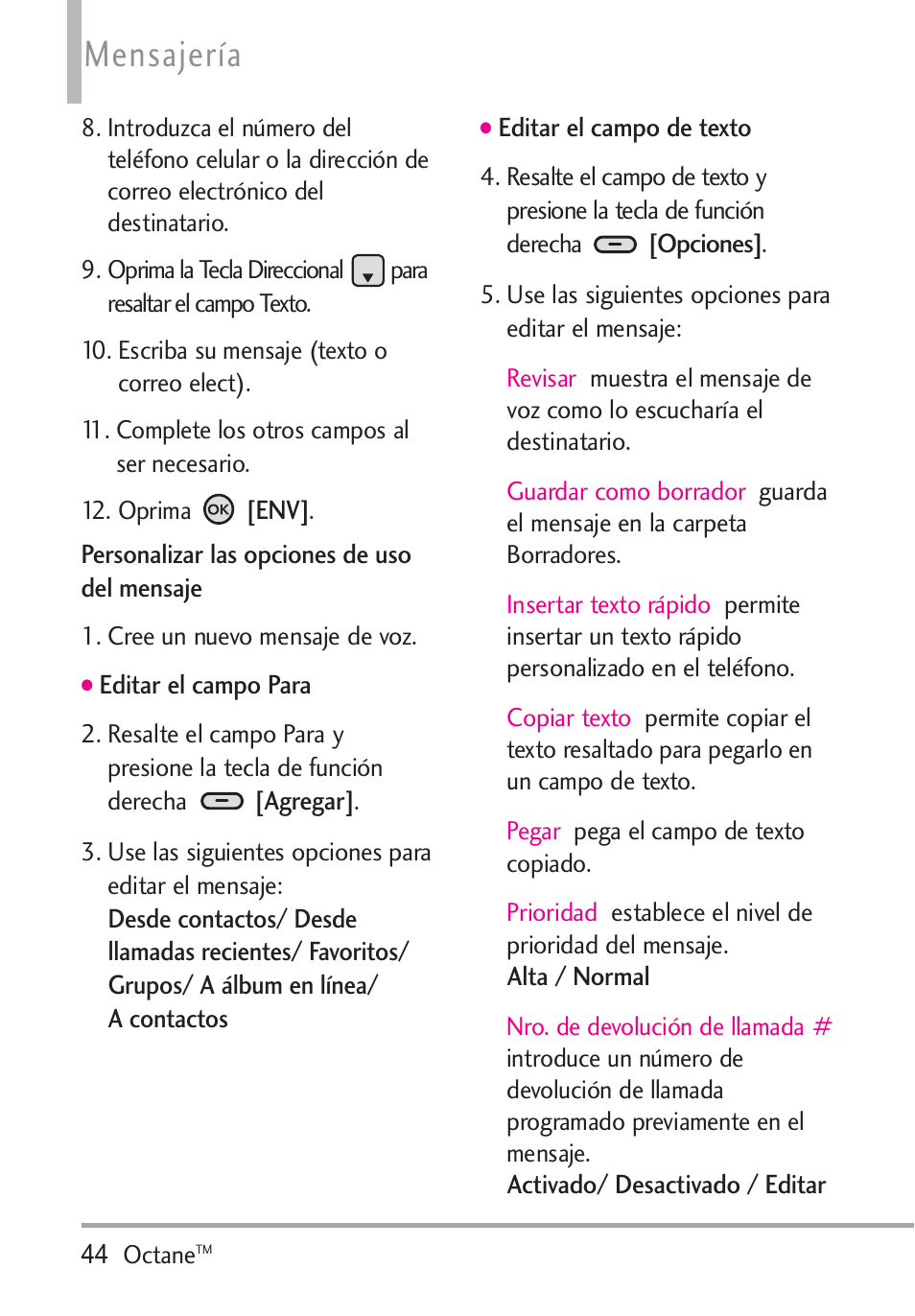 Mensajería | LG Octane VN530 User Manual | Page 210 / 345