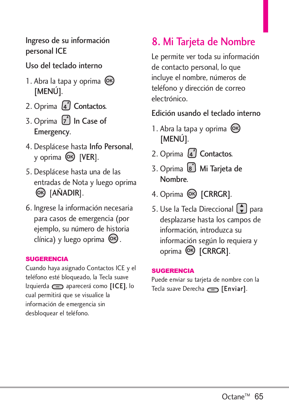 Mi tarjeta de nombre | LG Octane VN530 User Manual | Page 231 / 345