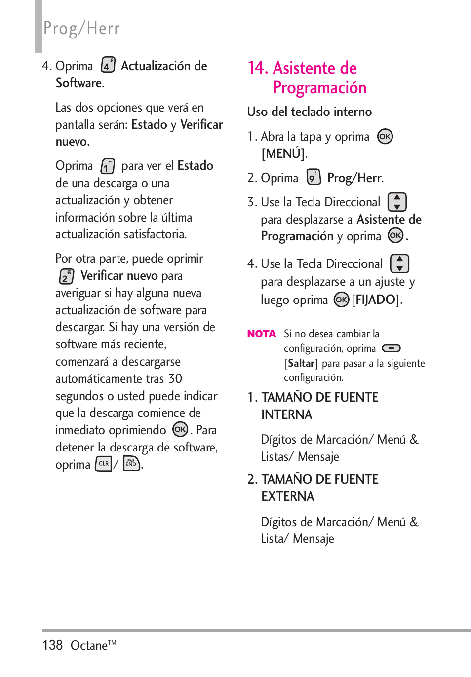 asistente de programación, Asistente de programación, Prog/herr | LG Octane VN530 User Manual | Page 304 / 345