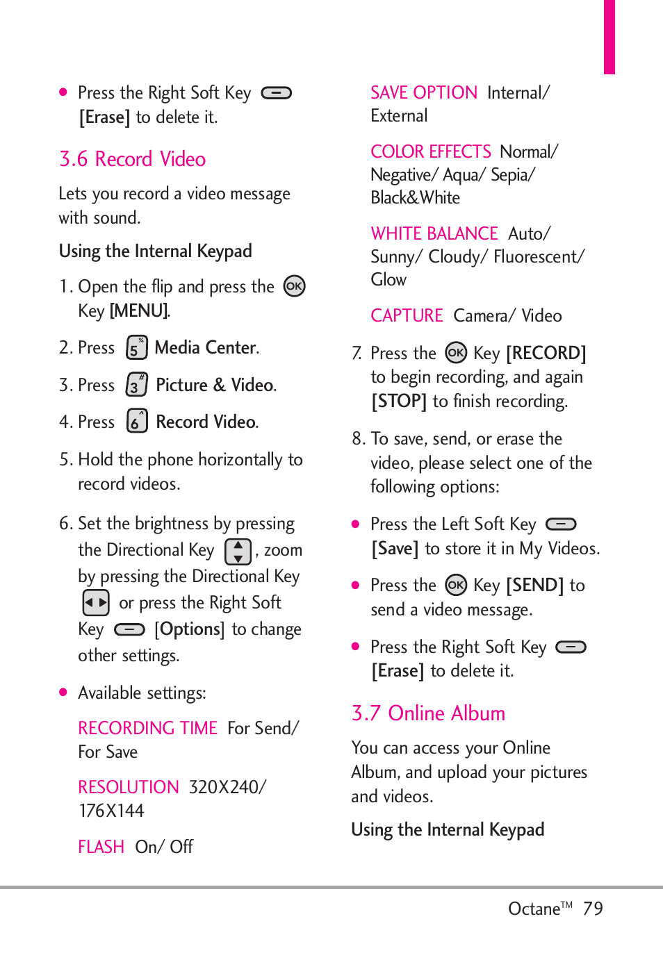 6 record video, 7 online album | LG Octane VN530 User Manual | Page 81 / 345