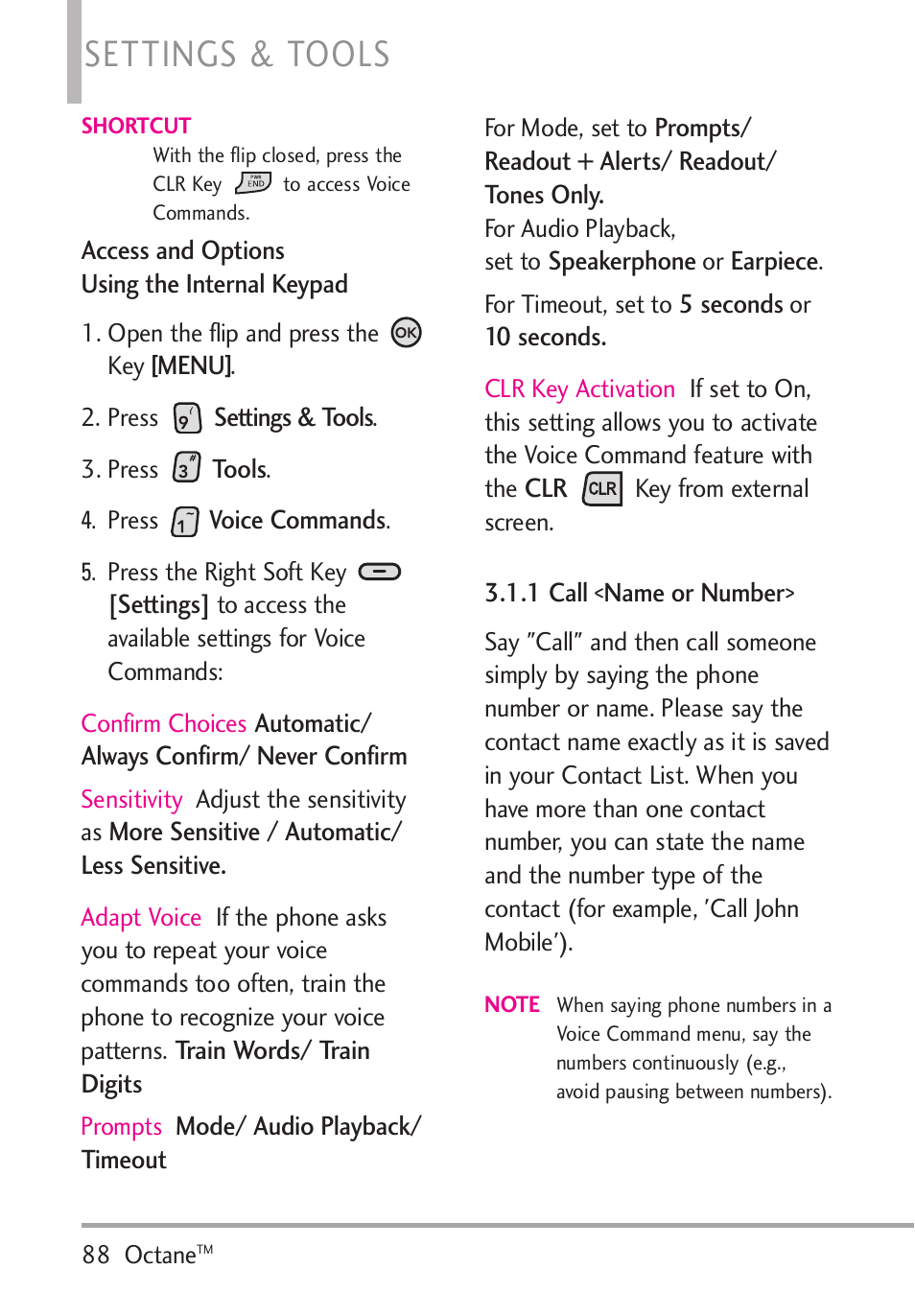 1 call <name or number, Settings & tools | LG Octane VN530 User Manual | Page 90 / 345