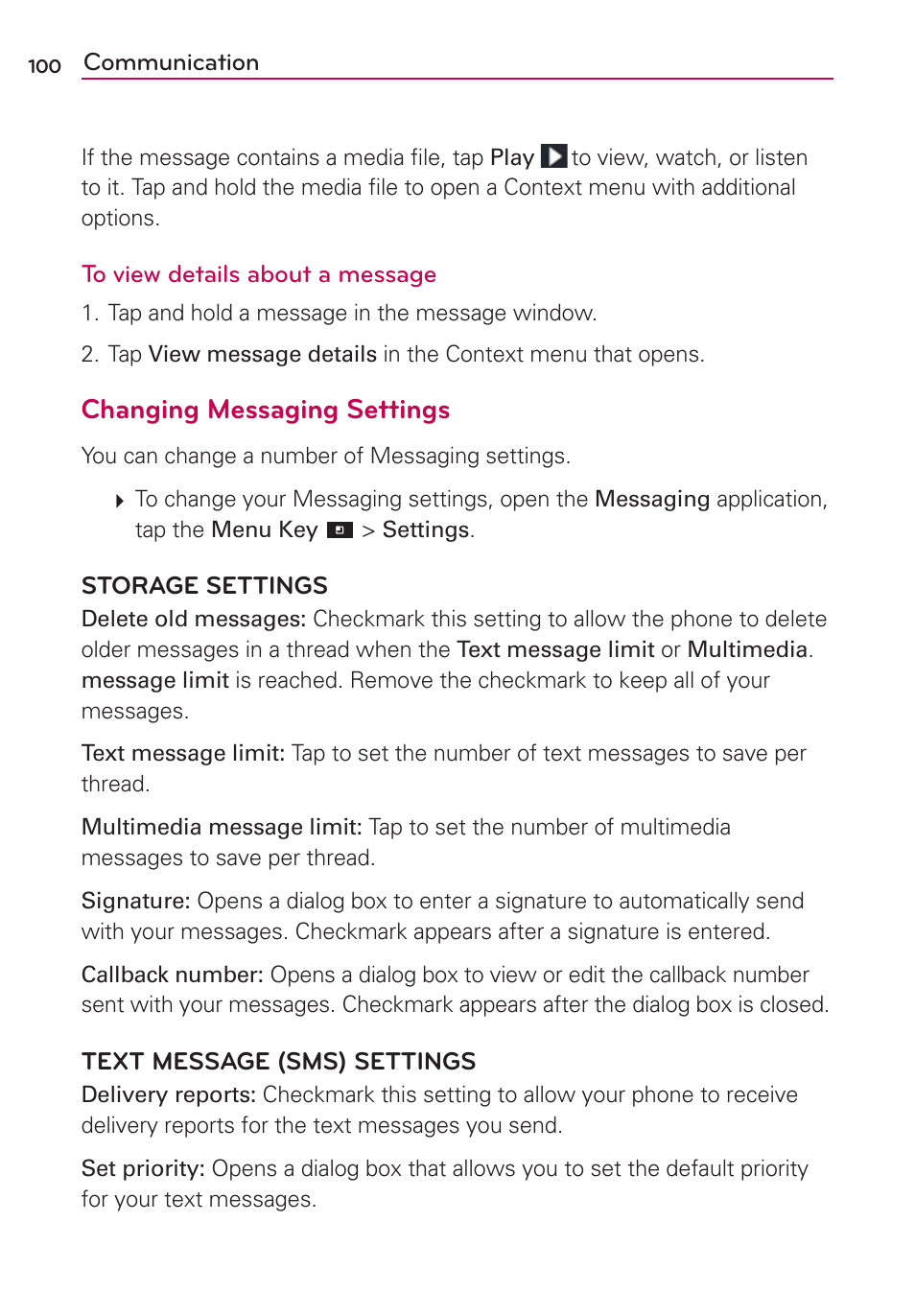 Changing messaging settings | LG LGVS840PP User Manual | Page 102 / 206