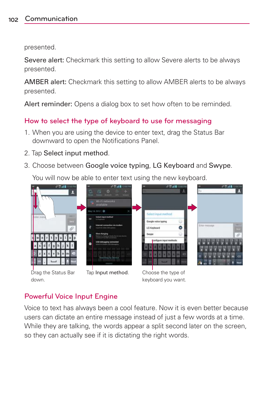 Communication, Powerful voice input engine | LG LGVS840PP User Manual | Page 104 / 206