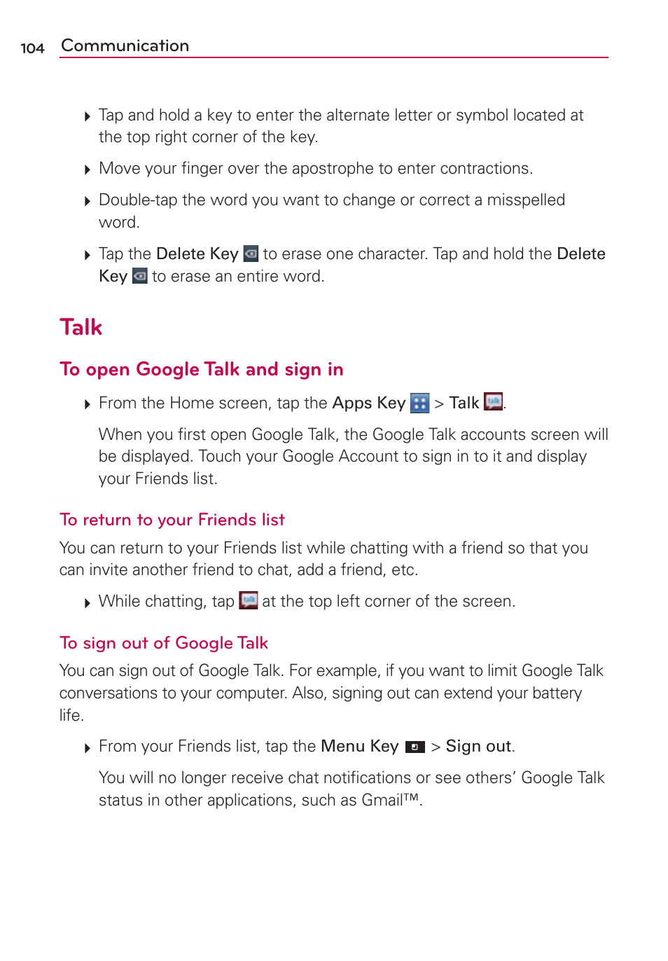 Talk | LG LGVS840PP User Manual | Page 106 / 206