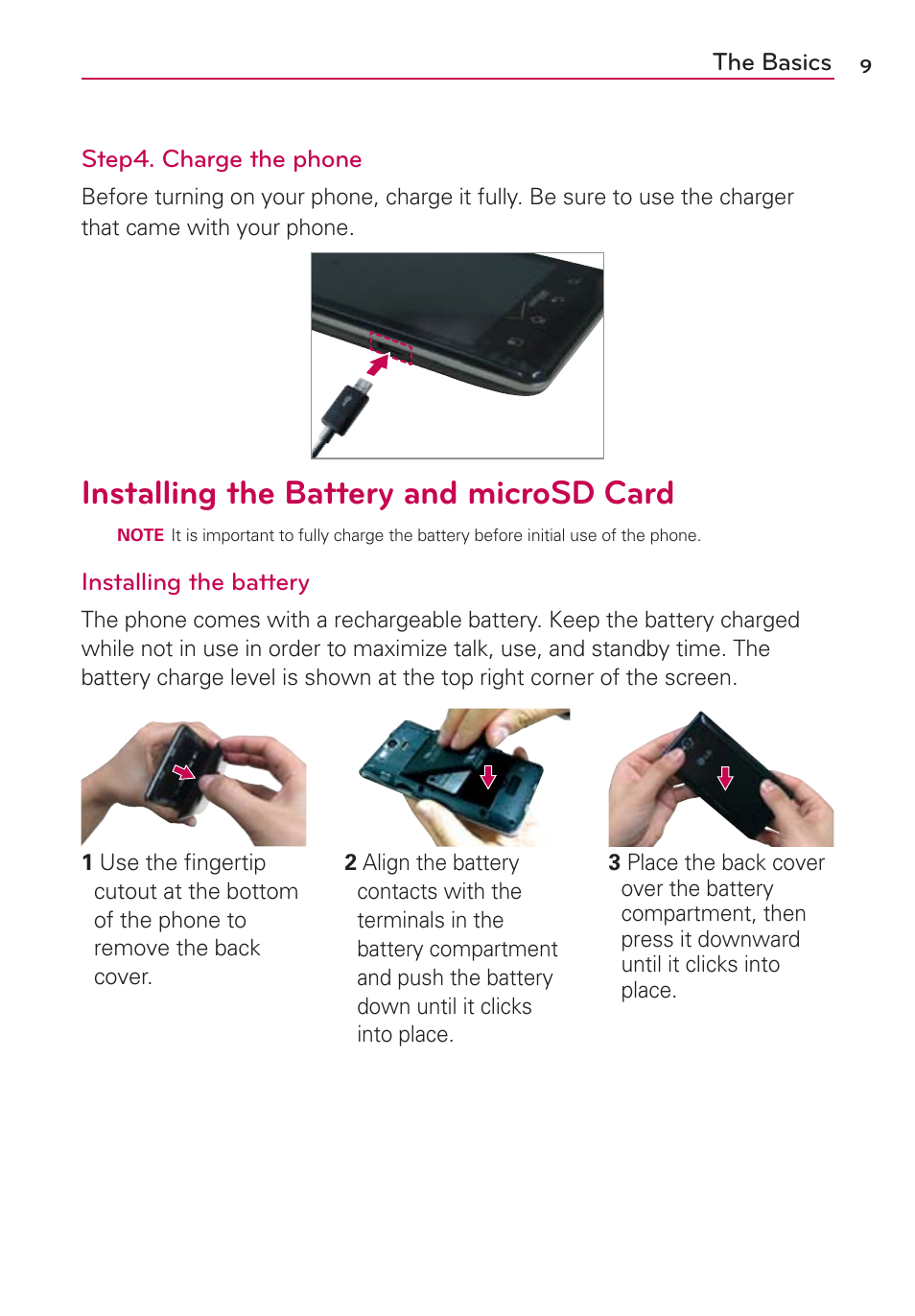 Installing the battery and microsd card | LG LGVS840PP User Manual | Page 11 / 206