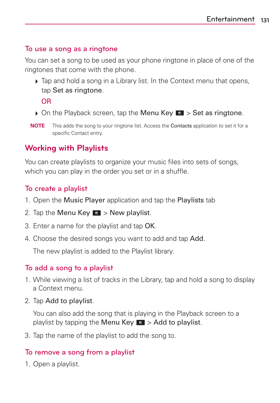 Working with playlists | LG LGVS840PP User Manual | Page 133 / 206