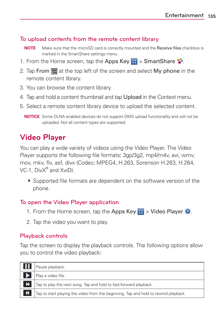 Video player, Playback controls | LG LGVS840PP User Manual | Page 137 / 206