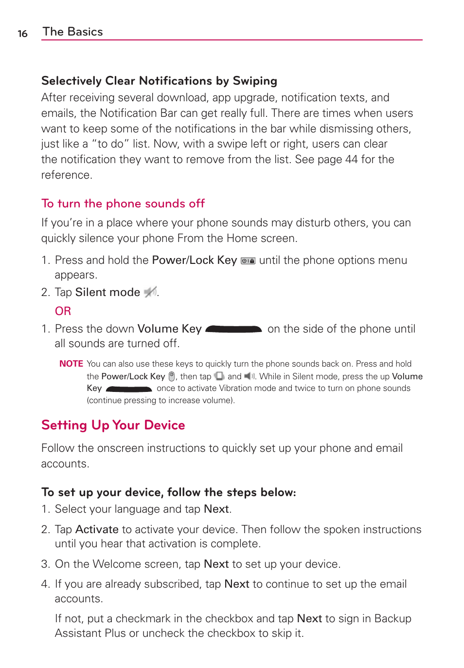 Setting up your device | LG LGVS840PP User Manual | Page 18 / 206